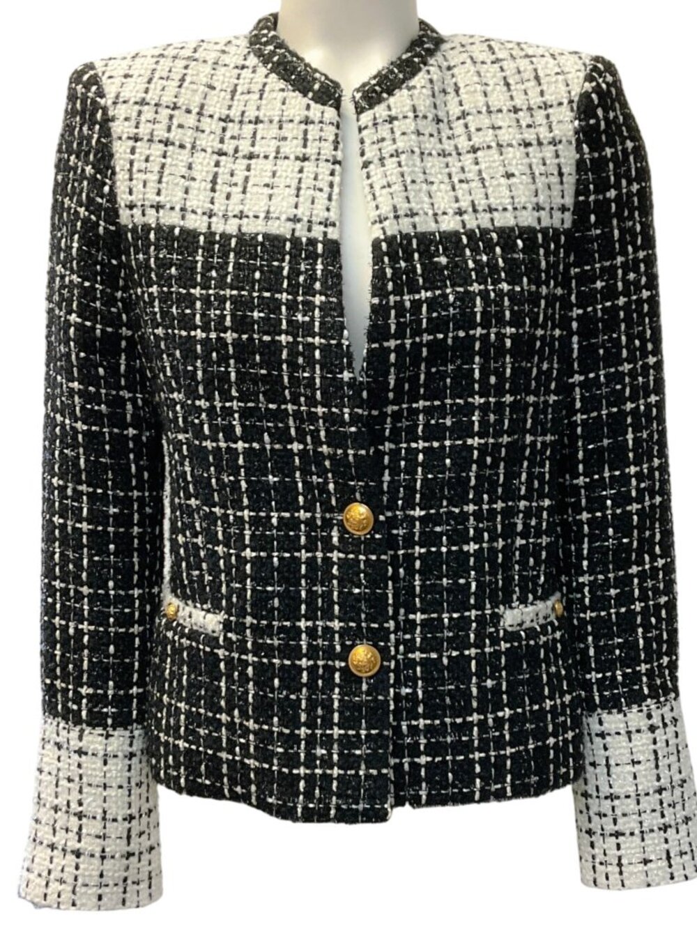 Alice + Olivia Black / White Jaydn Combination Tweed Jacket
